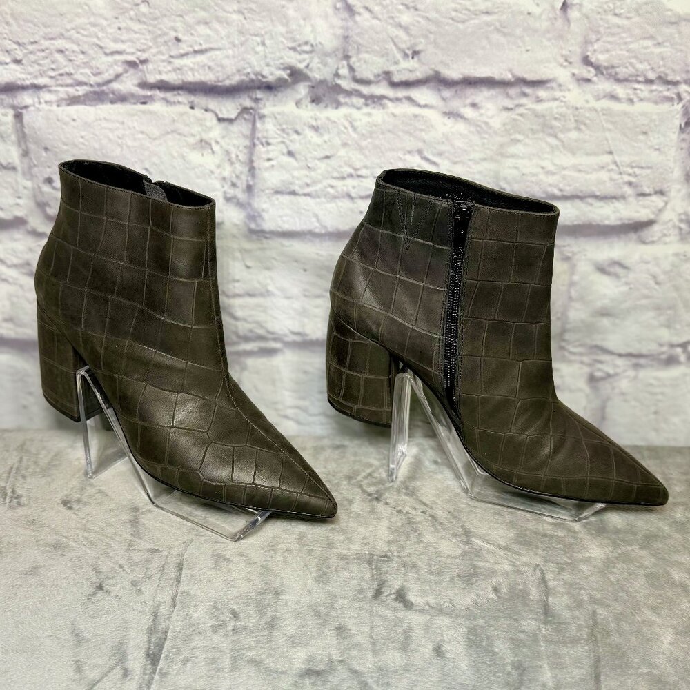 Jeffrey Campbell Taupe Leather Alligator Print Ankle Boots